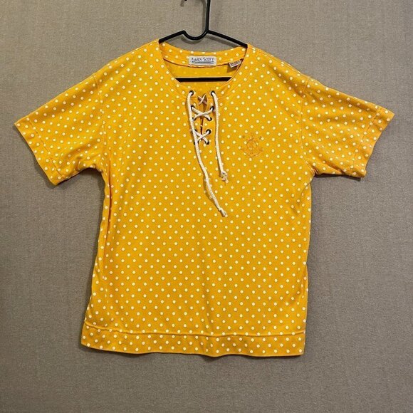 Karen Scott Top Women's Large Yellow Polkadot Short Sleeves - Picture 1 of 11